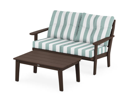 POLYWOOD® Lakeside 2-Piece Lounge Loveseat Set in Mahogany / Cabana Stripe Glacier Spa