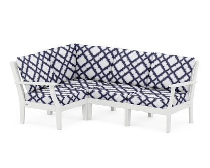 POLYWOOD® Braxton Modular 4-Piece Deep Seating Set in White / Trellis Navy
