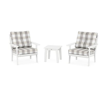 POLYWOOD® Prairie 3-Piece Deep Seating Set in White / Buffalo Plaid Grey Mist