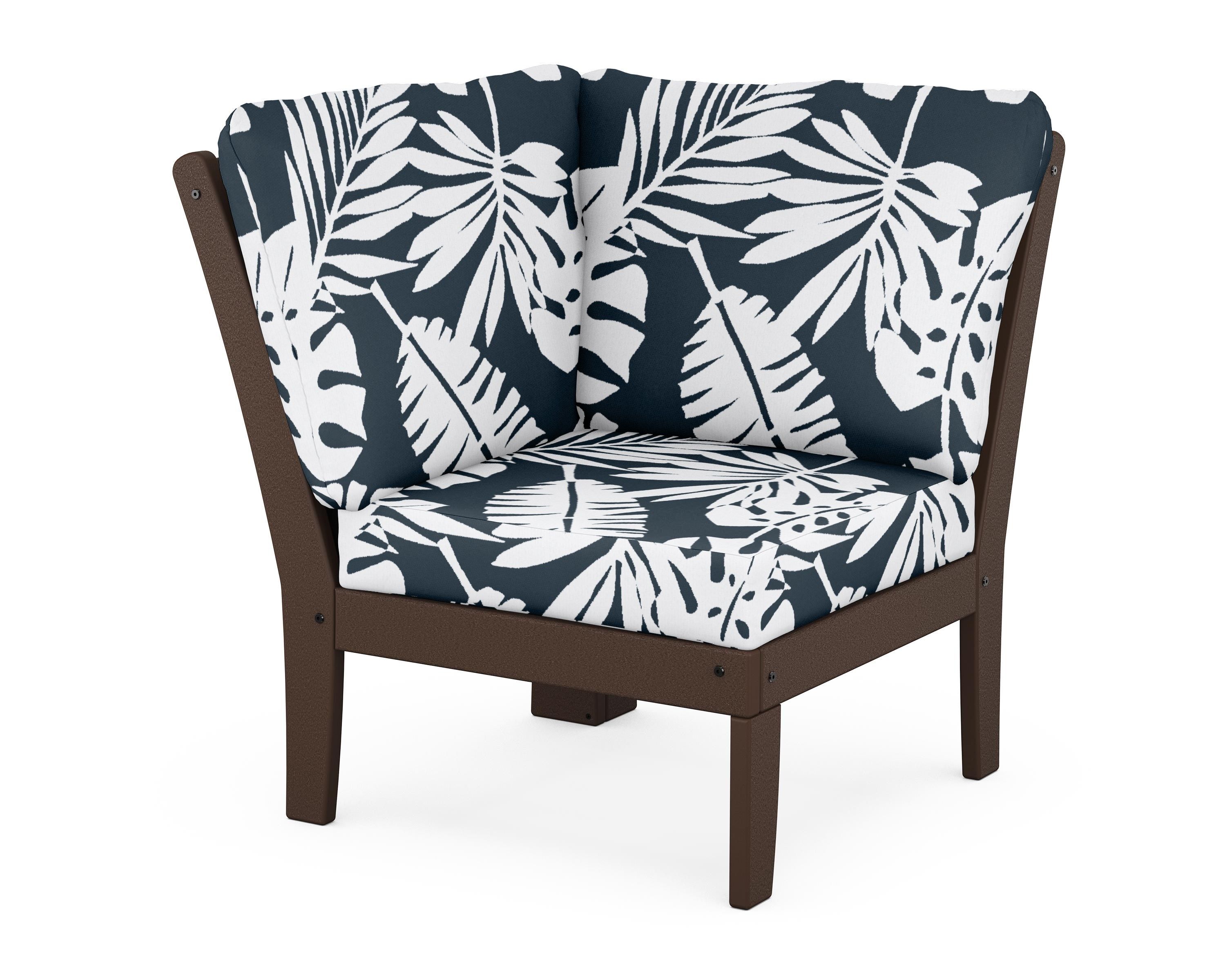 POLYWOOD® Braxton Modular Corner Chair in Mahogany / Leaf Marine Indigo