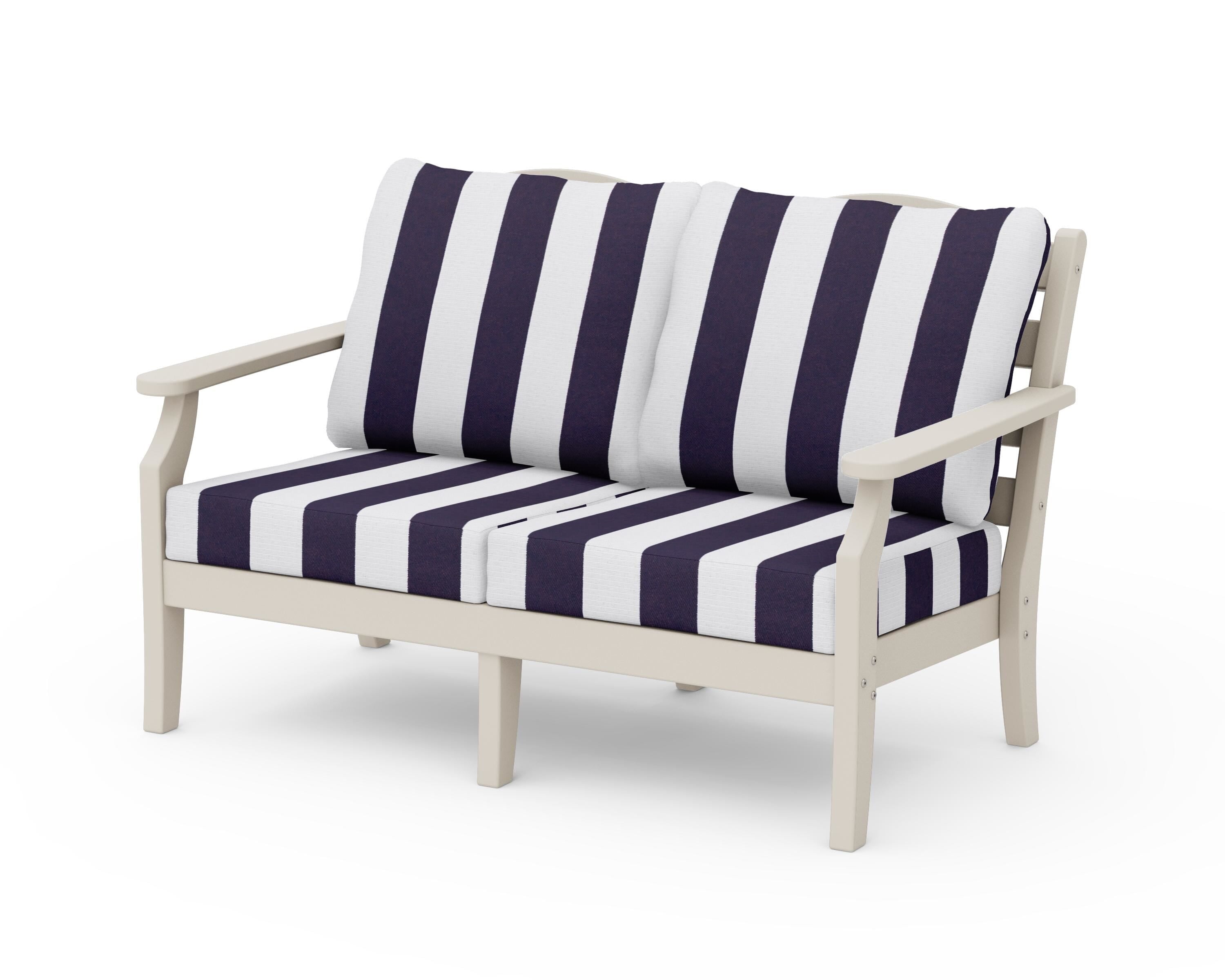 Draper James™ by  POLYWOOD® Savannah Deep Seating Loveseat in Sand / Cabana Stripe Navy