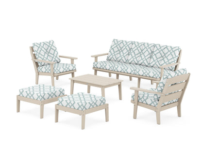 POLYWOOD® Lakeside 6-Piece Lounge Sofa Set in Sand / Trellis Glacier Spa
