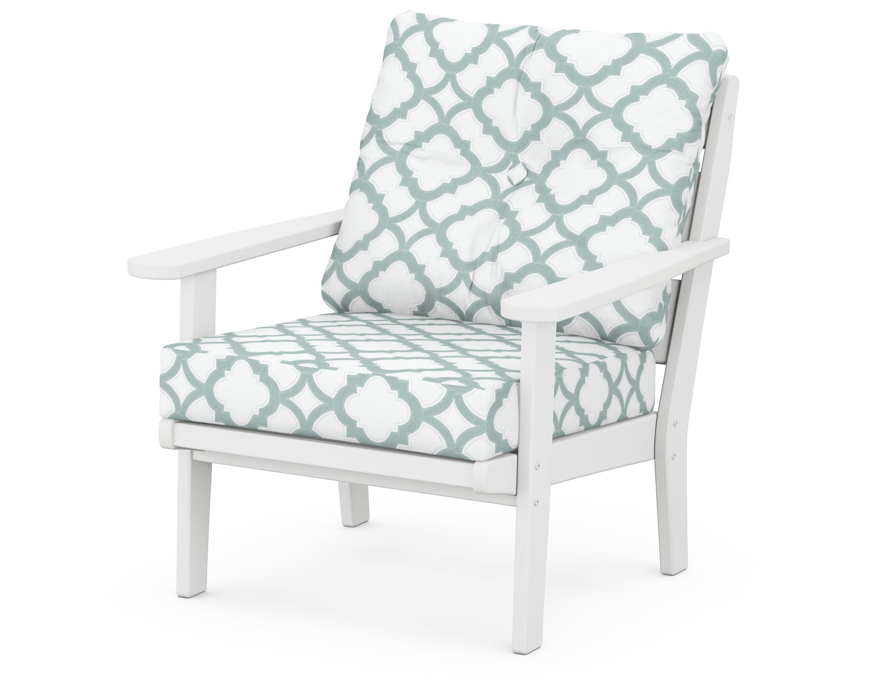 POLYWOOD® Lakeside Deep Seating Chair in White / Trellis Glacier Spa