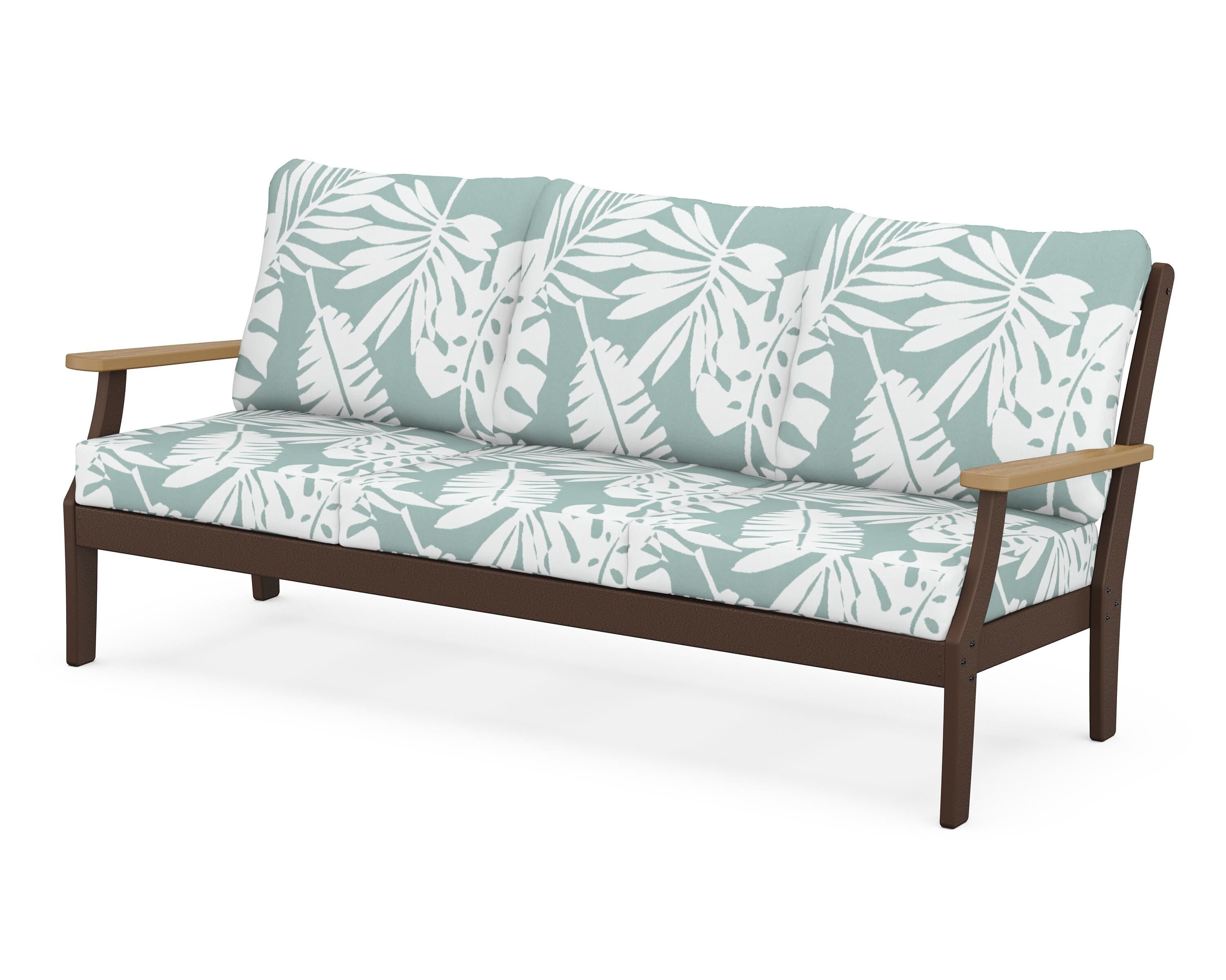 POLYWOOD® Braxton Deep Seating Sofa in Mahogany / Natural / Leaf Glacier Spa