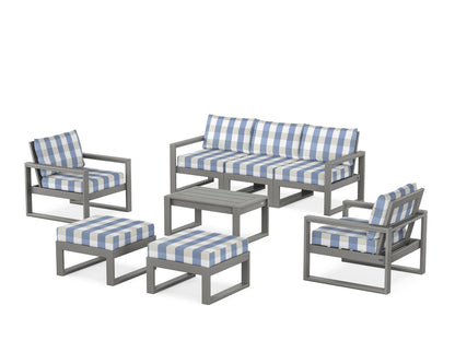 POLYWOOD® EDGE Sectional 8-Piece Lounge Sofa Set in Slate Grey / Buffalo Plaid Sky Blue