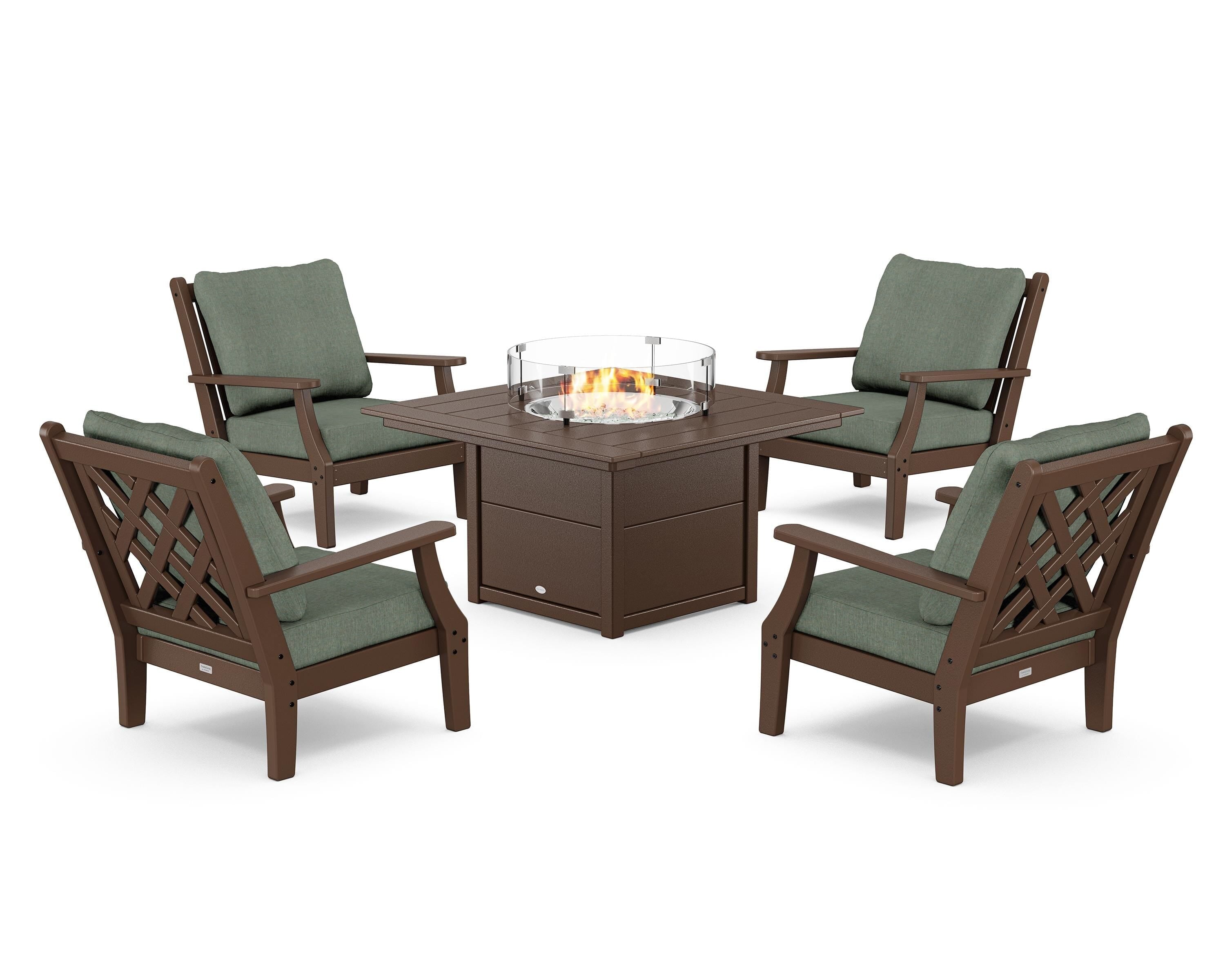 Country Living Wovendale 5-Piece Deep Seating Set with Fire Pit Table in Mahogany / Cast Sage