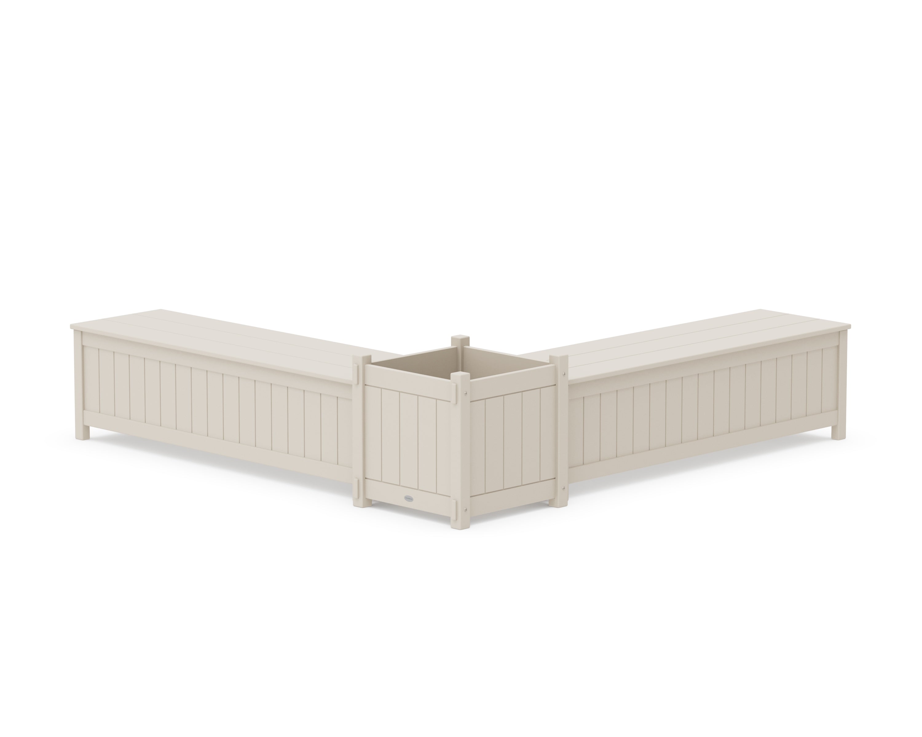 POLYWOOD® 60" Vineyard L- Shaped Planter Storage Bench Set- Large in Sand