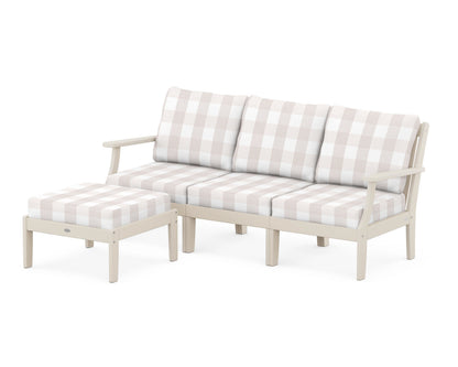 POLYWOOD® Braxton Modular 4-Piece Deep Seating Set with Ottoman in Sand / Buffalo Plaid Dune Burlap