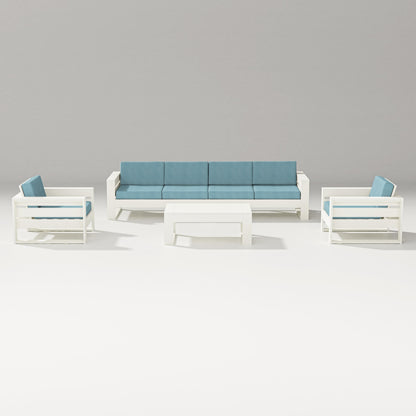 PW Designer Series Latitude 5-Piece Lounge Sofa Set in Vintage White / Lattice Sky Blue