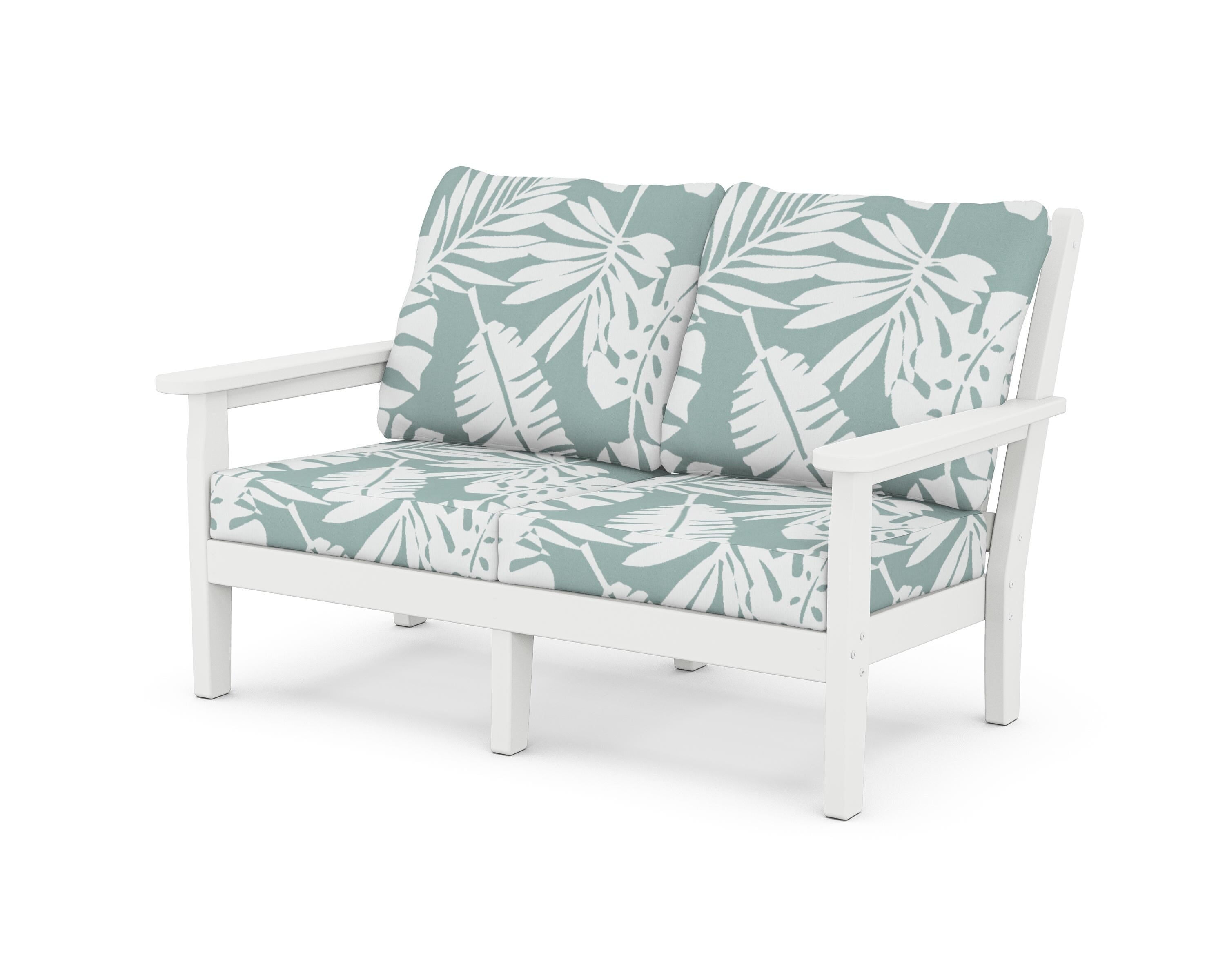 POLYWOOD® Chippendale Deep Seating Loveseat in White / Leaf Glacier Spa
