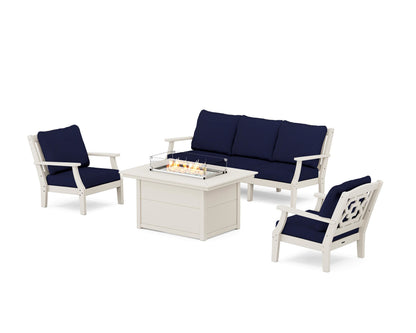 Martha Stewart by POLYWOOD® Chinoiserie Deep Seating Fire Pit Table Set in Sand / Navy