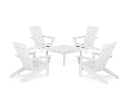 POLYWOOD® 5-Piece Modern Studio Adirondack Chair Conversation Group in White