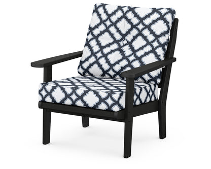 POLYWOOD® Lakeside Deep Seating Chair in Black / Trellis Marine Indigo