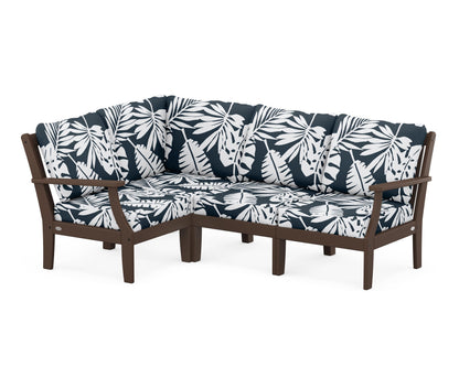 POLYWOOD® Braxton Modular 4-Piece Deep Seating Set in Mahogany / Leaf Marine Indigo