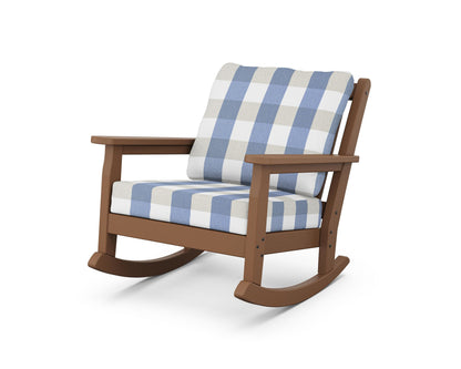 POLYWOOD® Chippendale Deep Seating Rocking Chair in Teak / Buffalo Plaid Sky Blue