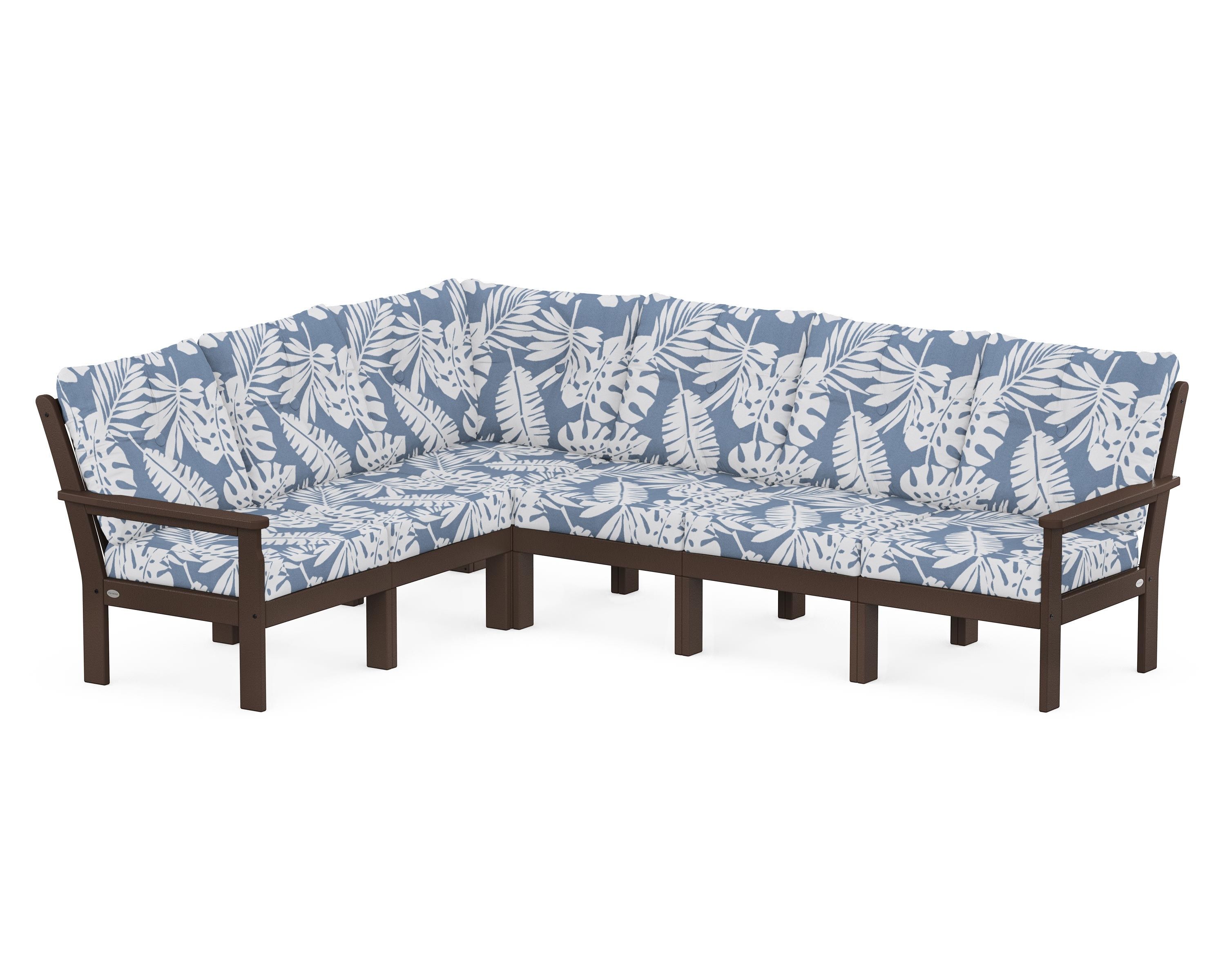 POLYWOOD® Vineyard 6-Piece Sectional in Mahogany / Leaf Sky Blue