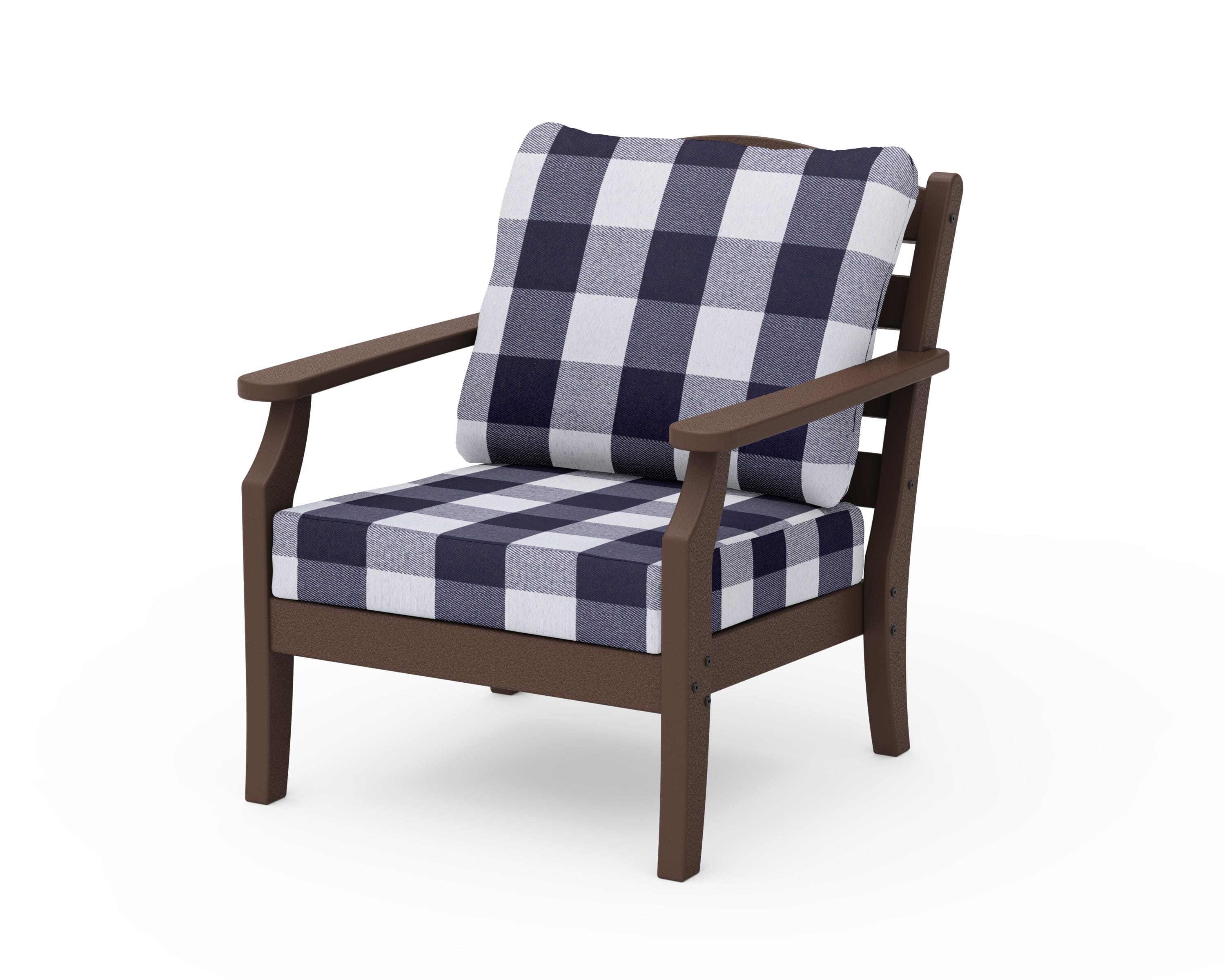Draper James™ by  POLYWOOD® Savannah Deep Seating Chair in Mahogany / Buffalo Plaid Navy