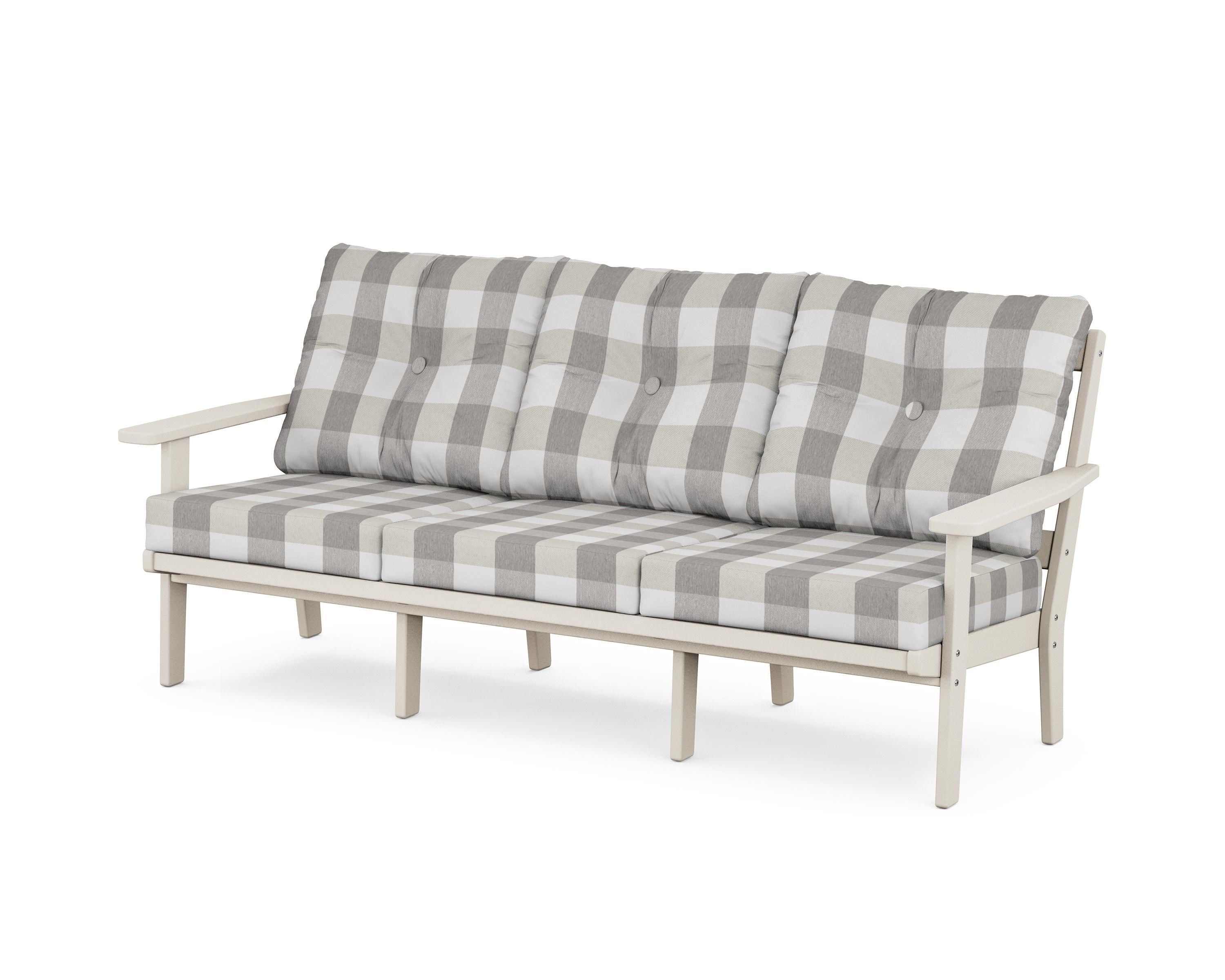 POLYWOOD® Prairie Deep Seating Sofa in Sand / Buffalo Plaid Grey Mist