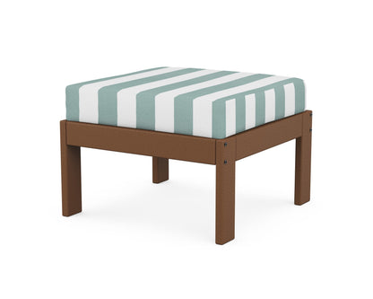 POLYWOOD® Vineyard Modular Ottoman in Teak / Cabana Stripe Glacier Spa