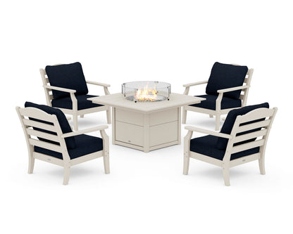 Draper James™ by  POLYWOOD® Savannah 5-Piece Deep Seating Set with Fire Pit Table in Sand / Marine Indigo