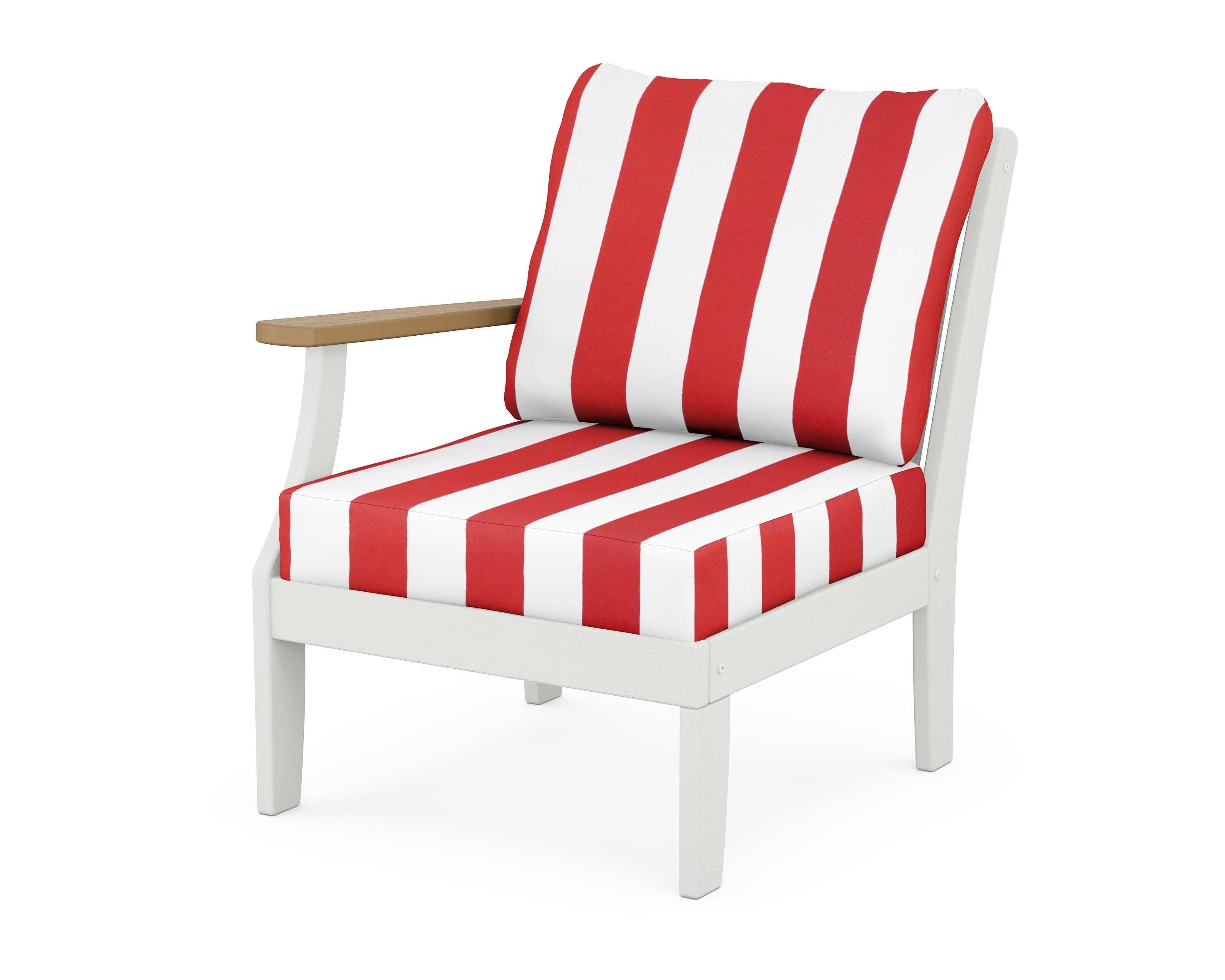 POLYWOOD® Braxton Modular Left Arm Chair in White / Natural / Cabana Stripe Crimson