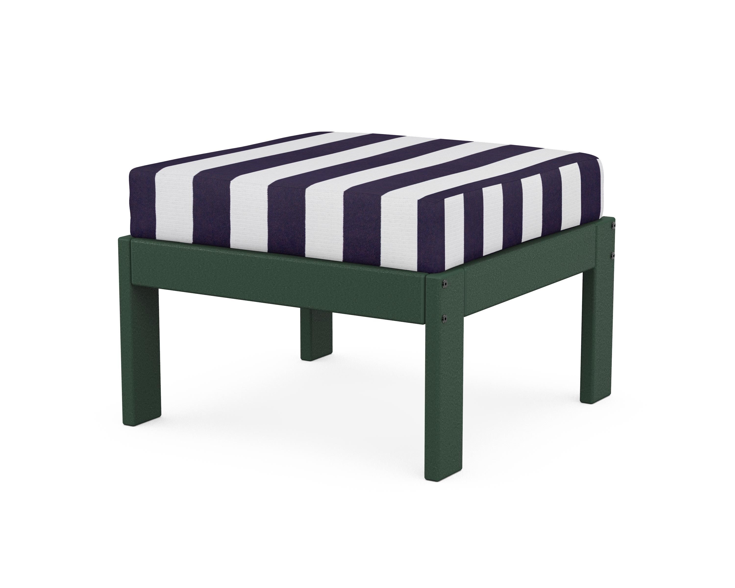 POLYWOOD® Vineyard Modular Ottoman in Green / Cabana Stripe Navy