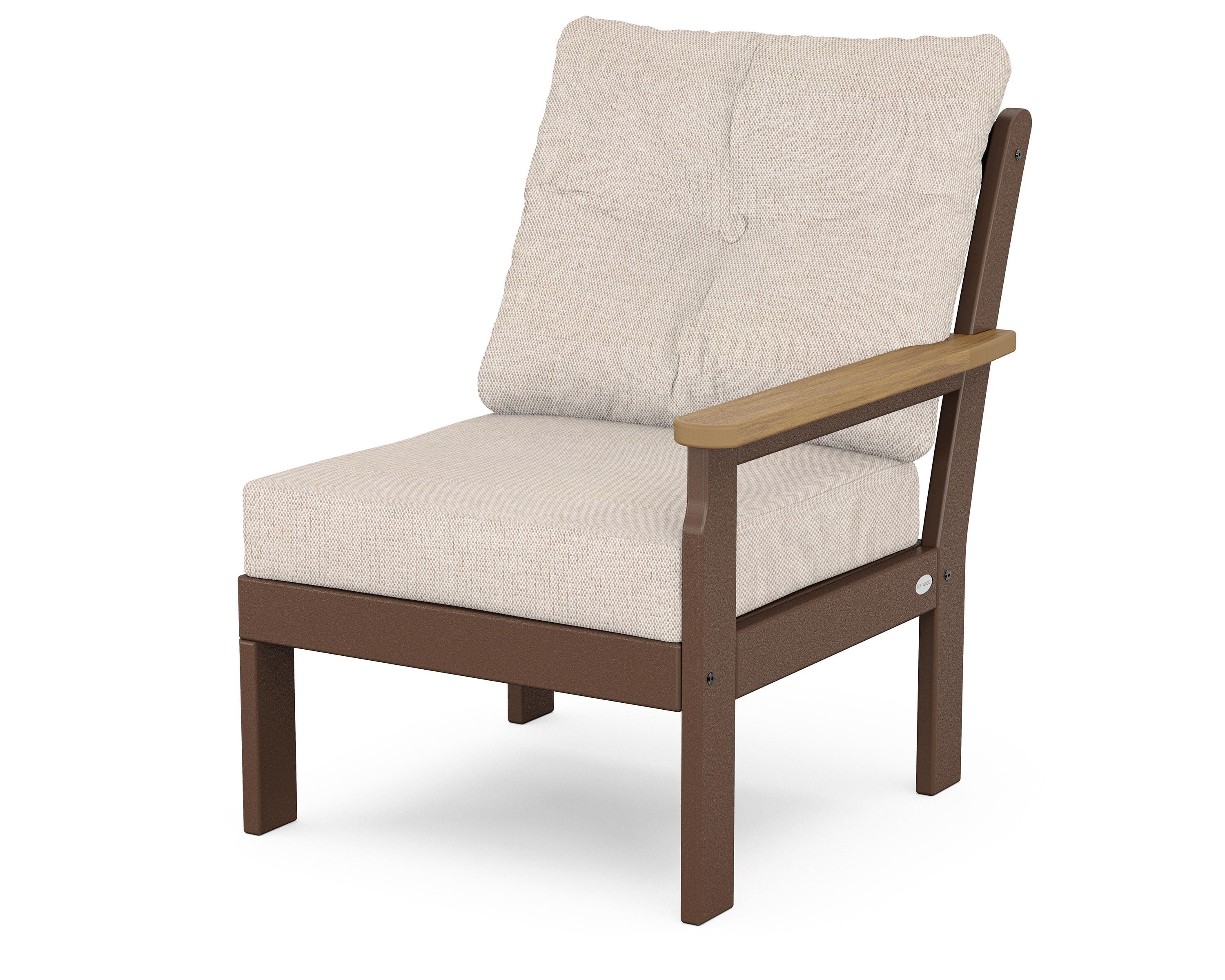 POLYWOOD® Vineyard Modular Right Arm Chair in Mahogany / Natural / Blend Linen