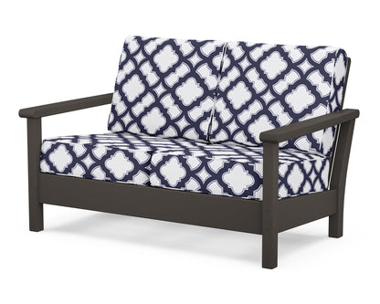 POLYWOOD® Harbour Deep Seating Loveseat in Vintage Coffee / Trellis Navy