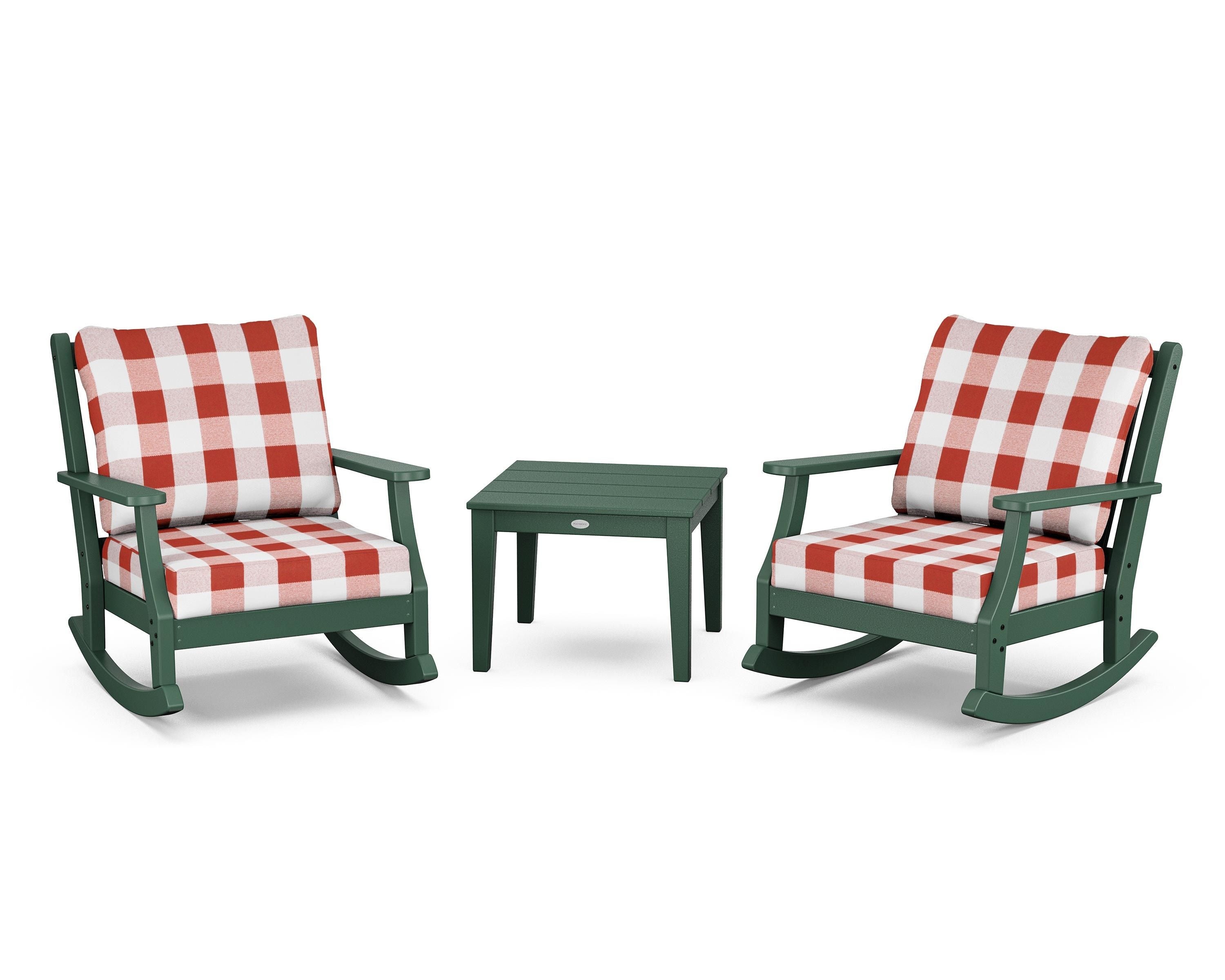 Country Living Wovendale 3-Piece Deep Seating Rocker Set in Green / Buffalo Plaid Crimson