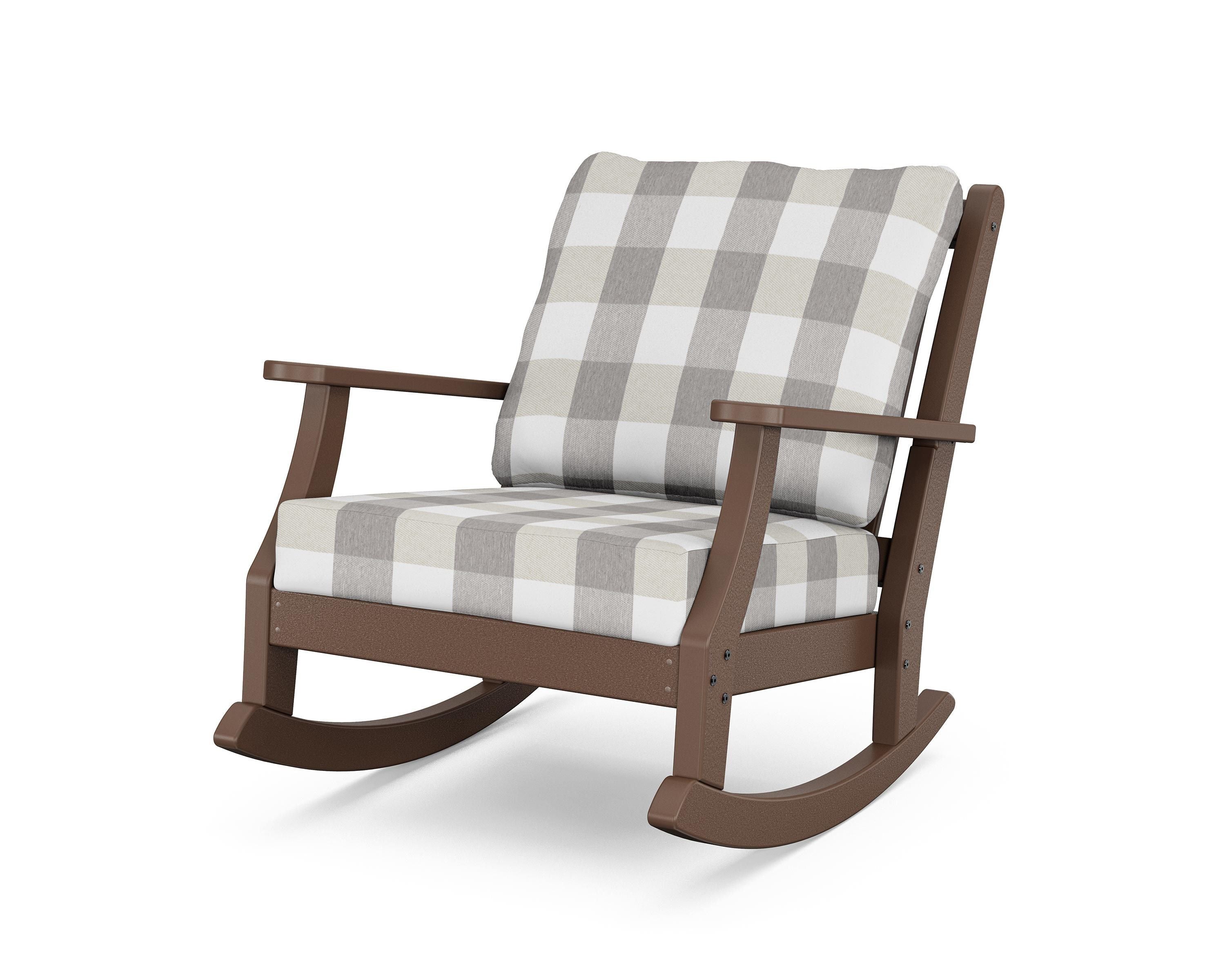 Country Living Wovendale Deep Seating Rocking Chair in Mahogany / Buffalo Plaid Grey Mist
