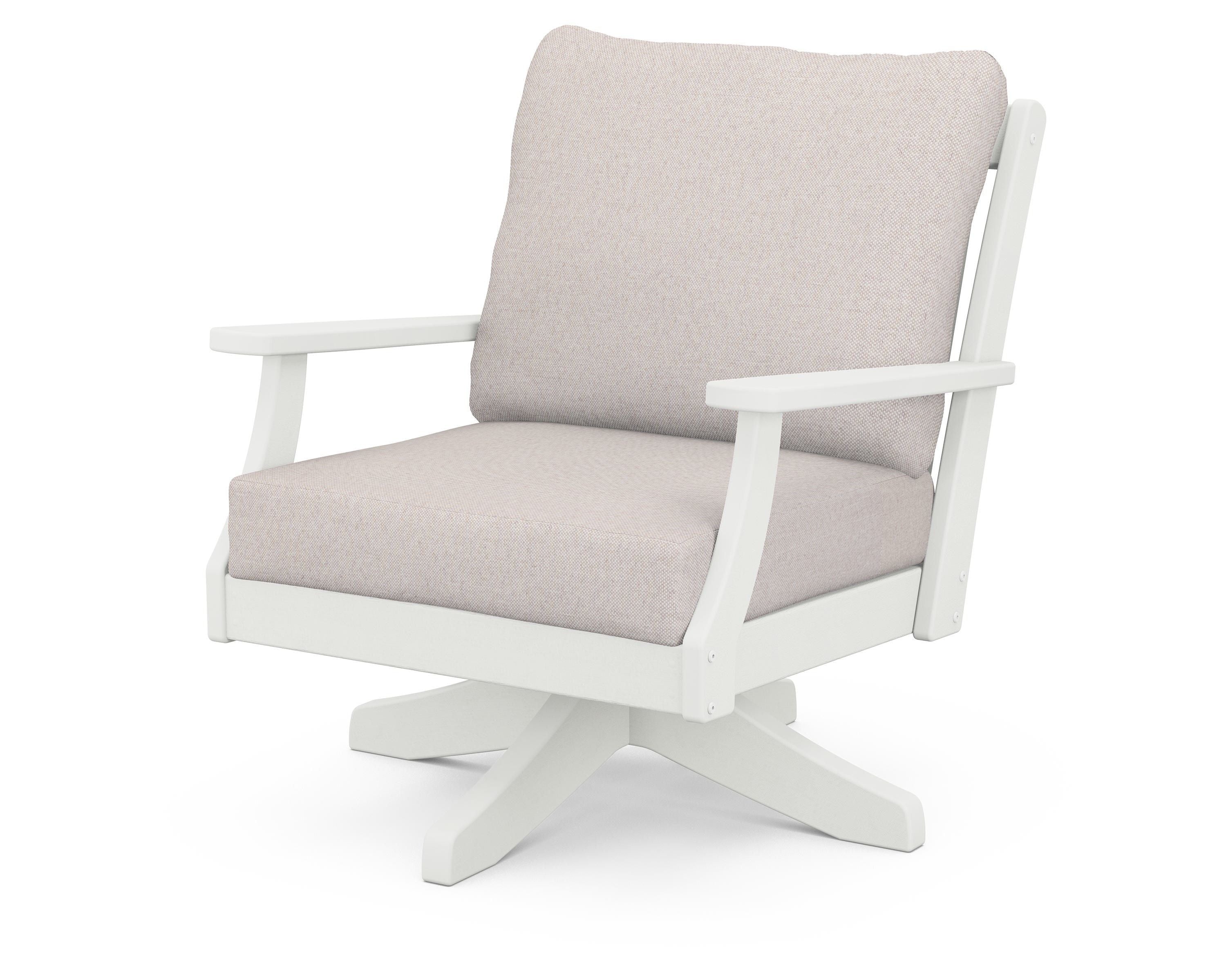 POLYWOOD® Braxton Deep Seating Swivel Chair in Vintage White / Dune Burlap