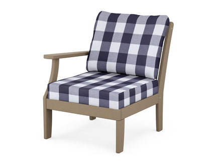 POLYWOOD® Braxton Modular Left Arm Chair in Vintage Sahara / Buffalo Plaid Navy