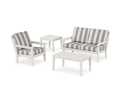 Country Living Wovendale 4-Piece Deep Seating Set in Sand / Cabana Stripe Grey Mist