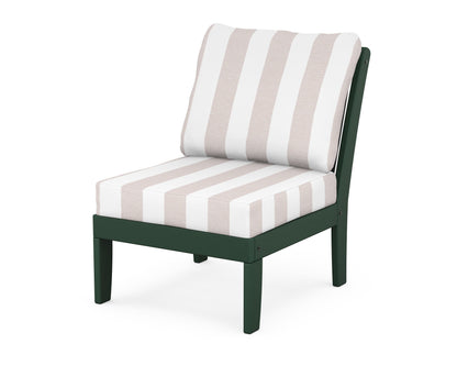 POLYWOOD® Braxton Modular Armless Chair in Green / Cabana Stripe Dune Burlap