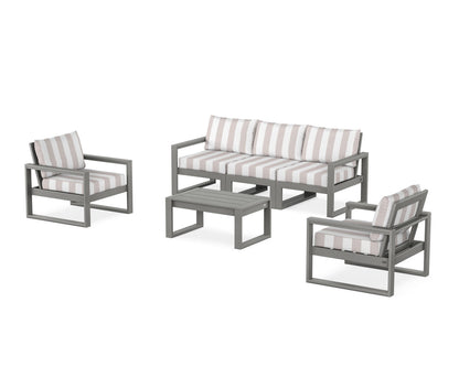 POLYWOOD® EDGE Sectional 4-Piece Deep Seating Set with Sofa in Slate Grey / Cabana Stripe Dune Burlap