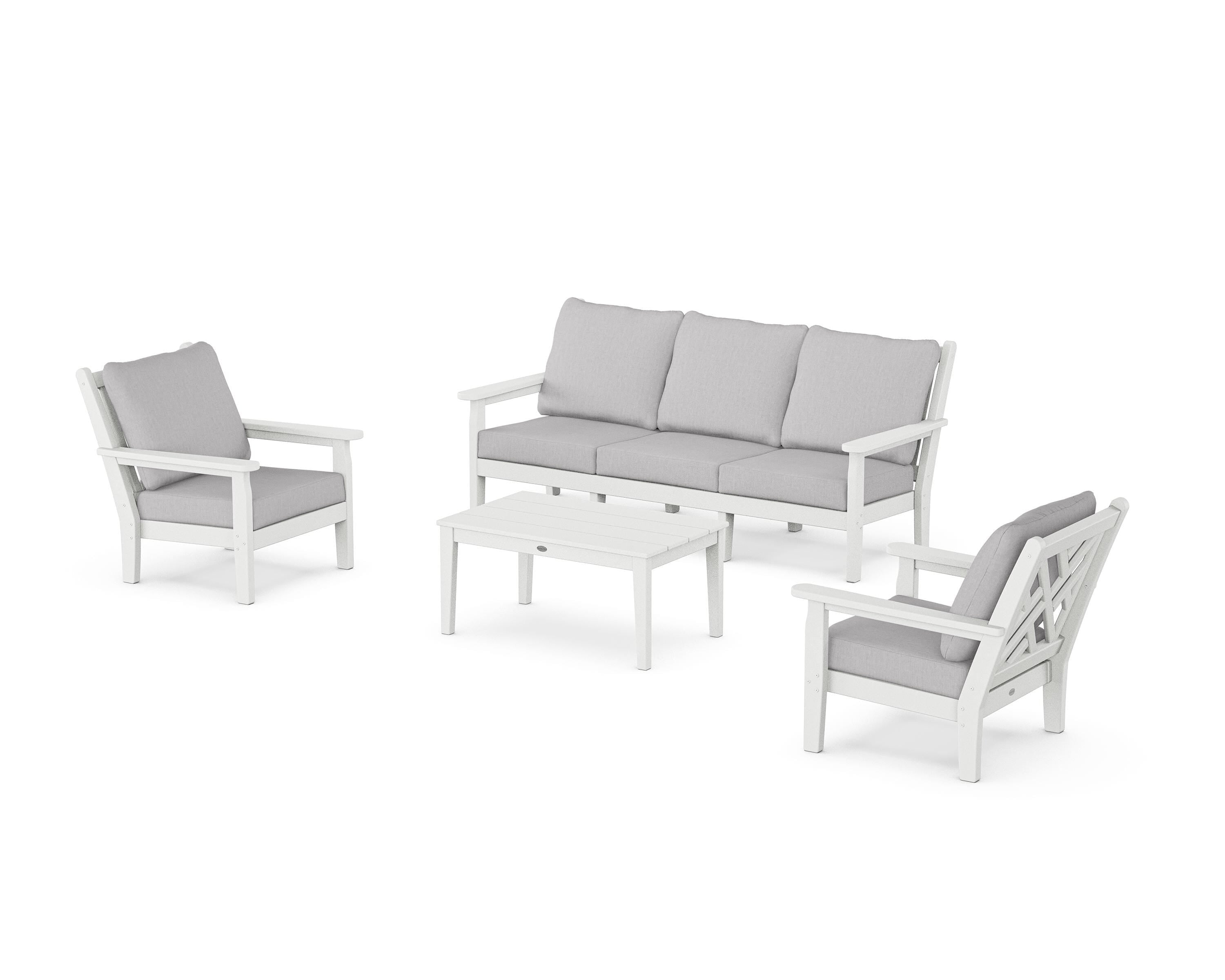 POLYWOOD® Chippendale 4-Piece Deep Seating Set with Sofa in White / Granite