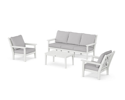 POLYWOOD® Chippendale 4-Piece Deep Seating Set with Sofa in White / Granite