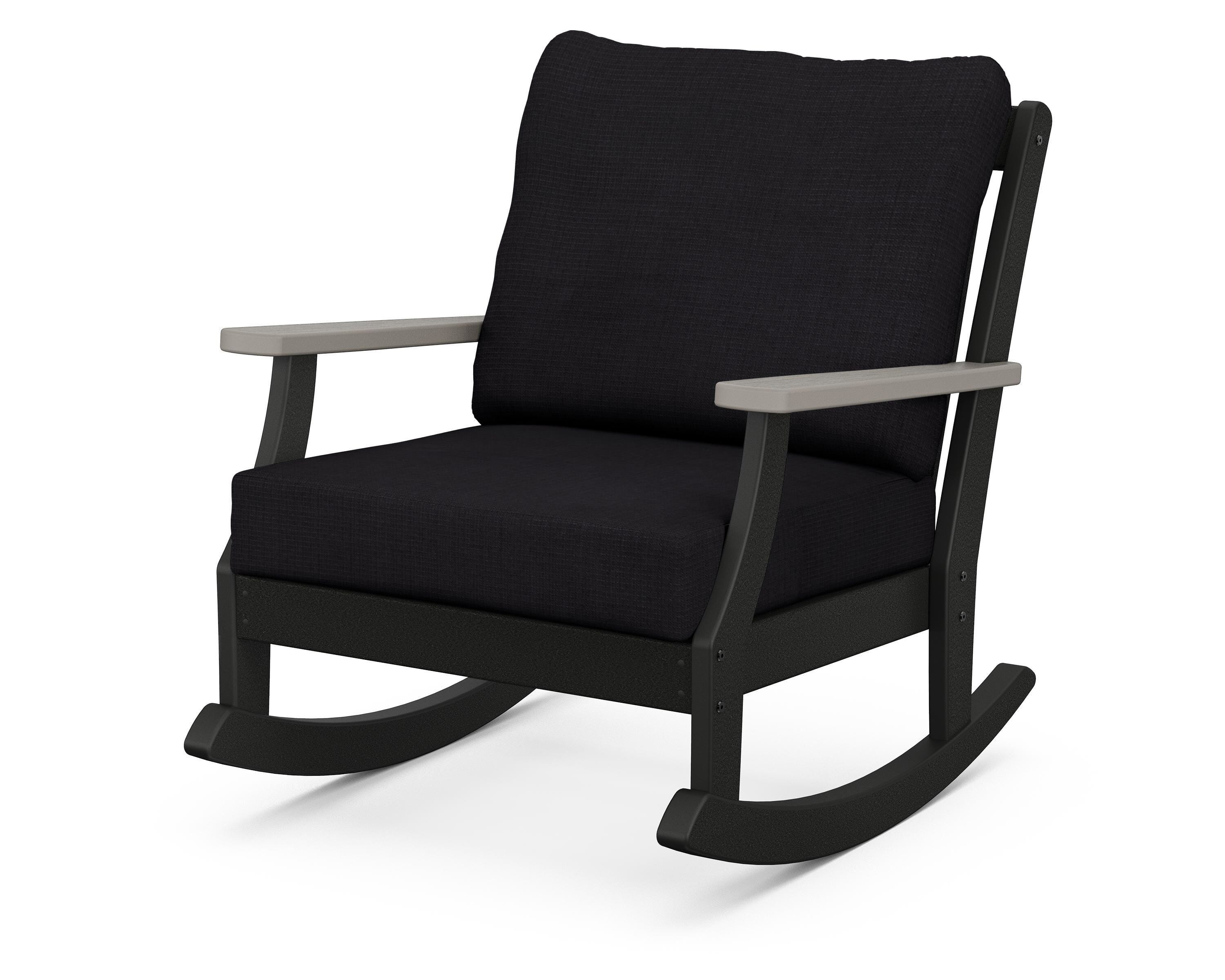 POLYWOOD® Braxton Deep Seating Rocking Chair in Black / Driftwood / Midnight Linen