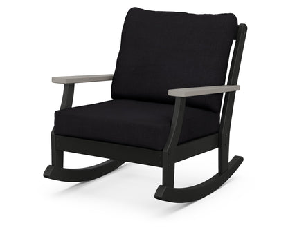 POLYWOOD® Braxton Deep Seating Rocking Chair in Black / Driftwood / Midnight Linen