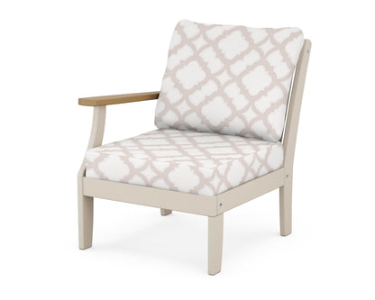 POLYWOOD® Braxton Modular Left Arm Chair in Sand / Natural / Trellis Dune Burlap