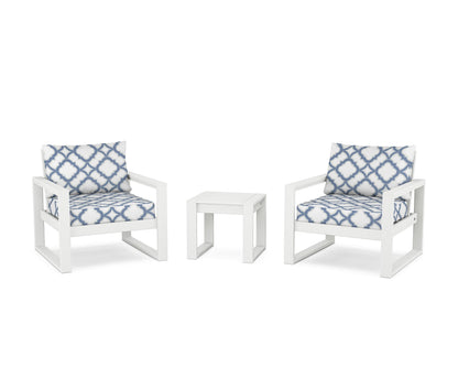 POLYWOOD® EDGE Sectional 3-Piece Deep Seating Set in White / Trellis Sky Blue