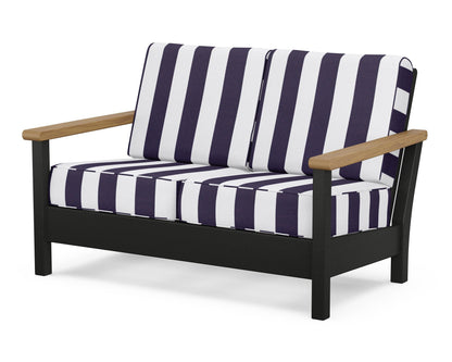 POLYWOOD® Harbour Deep Seating Loveseat in Black / Natural / Cabana Stripe Navy