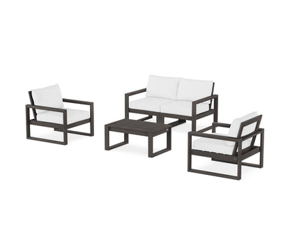 POLYWOOD® EDGE Sectional 4-Piece Deep Seating Set with Loveseat in Vintage Coffee / Natural