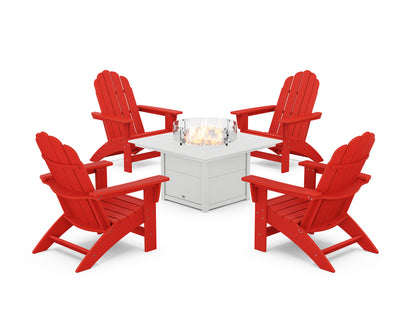 POLYWOOD® 5-Piece Vineyard Grand Adirondack Conversation Set with Fire Pit Table in Sunset Red / White