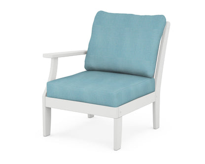 POLYWOOD® Braxton Modular Left Arm Chair in White / Lattice Sky Blue