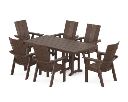 POLYWOOD® Modern Curveback Adirondack 7-Piece Farmhouse Dining Set in Mahogany