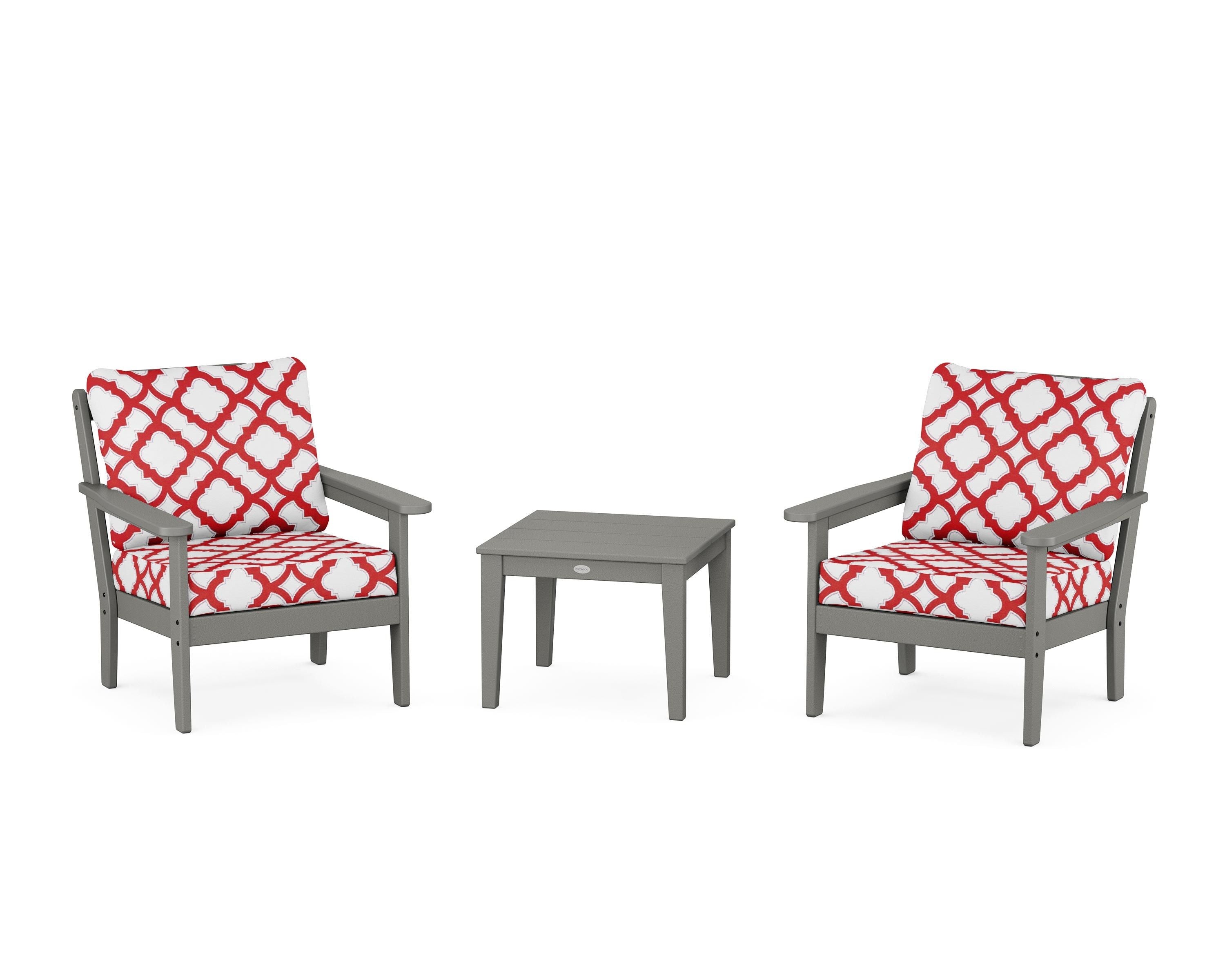 Country Living Cottage 3-Piece Deep Seating Set in Slate Grey / Trellis Crimson