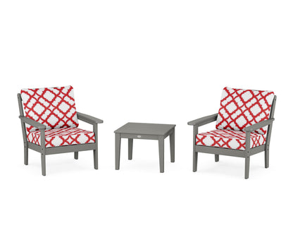 Country Living Cottage 3-Piece Deep Seating Set in Slate Grey / Trellis Crimson