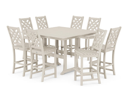 Country Living Wovendale Side Chair 9-Piece Square Farmhouse Bar Set with Trestle Legs in Sand