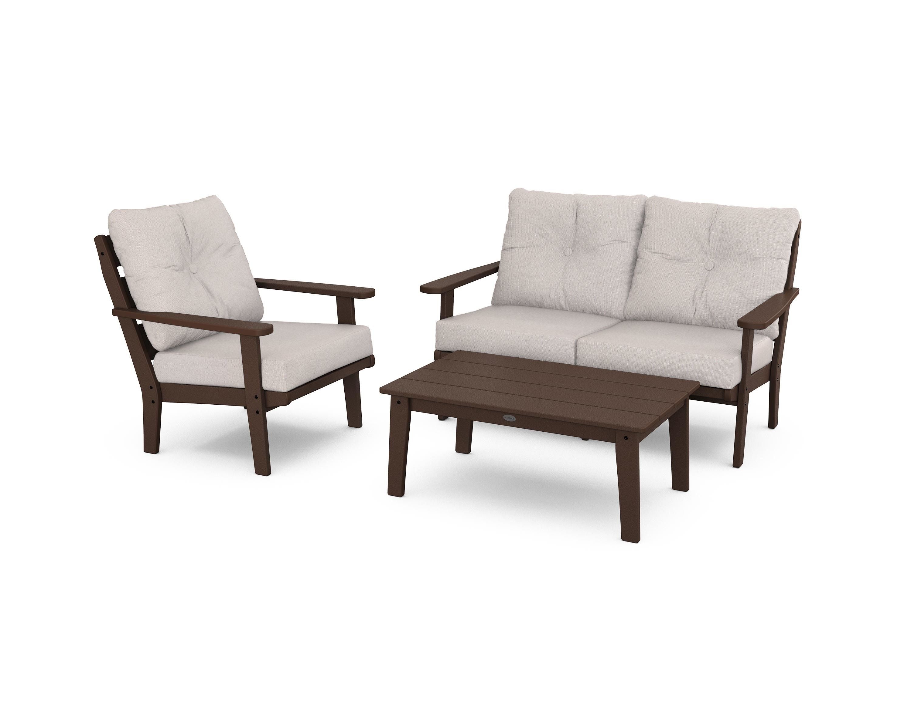 POLYWOOD® Lakeside 3-Piece Deep Seating Set in Mahogany / Dune Burlap